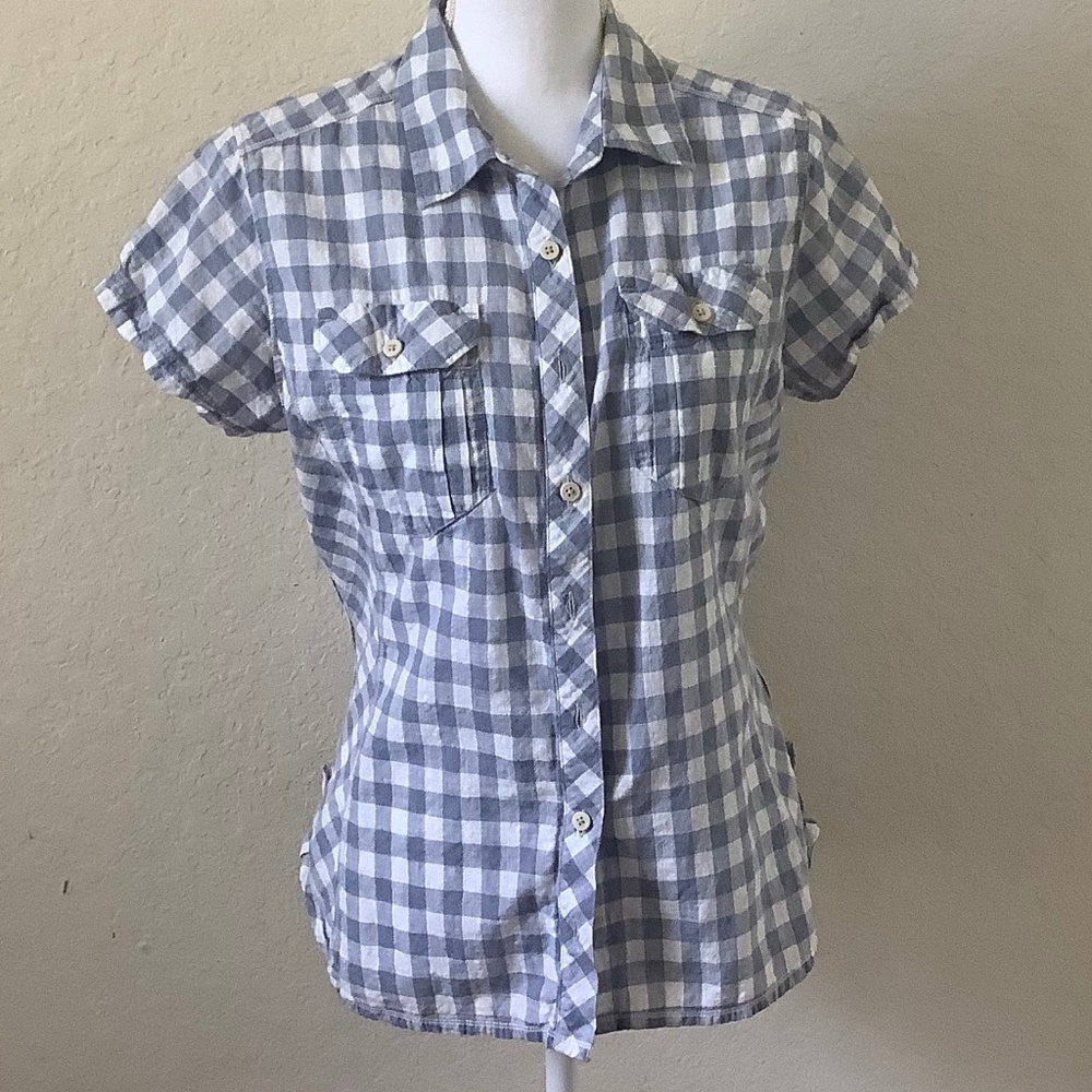 Columbia Blue Gingham Short Sleeve Button Down